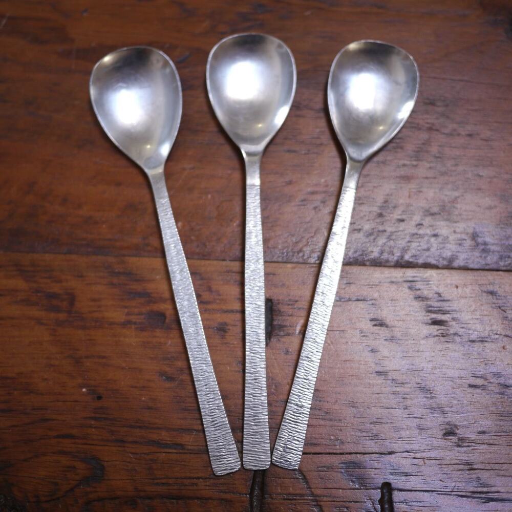 Set of 3 Vtg Mid Century VINERS SHEFFIELD Studio Stainless Steel Soup Spoons